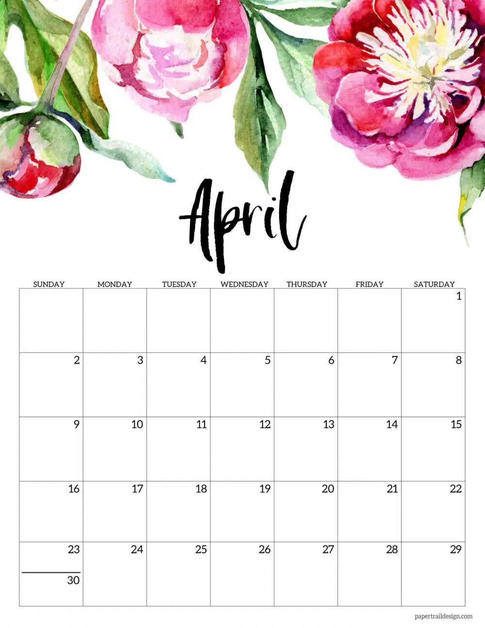 2024 water color floral monthly calendar printable -  free to download and print