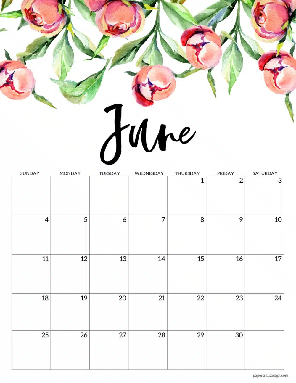 Cute Free Calendar Printables - just download and print this floral monthly calendar for your home or office