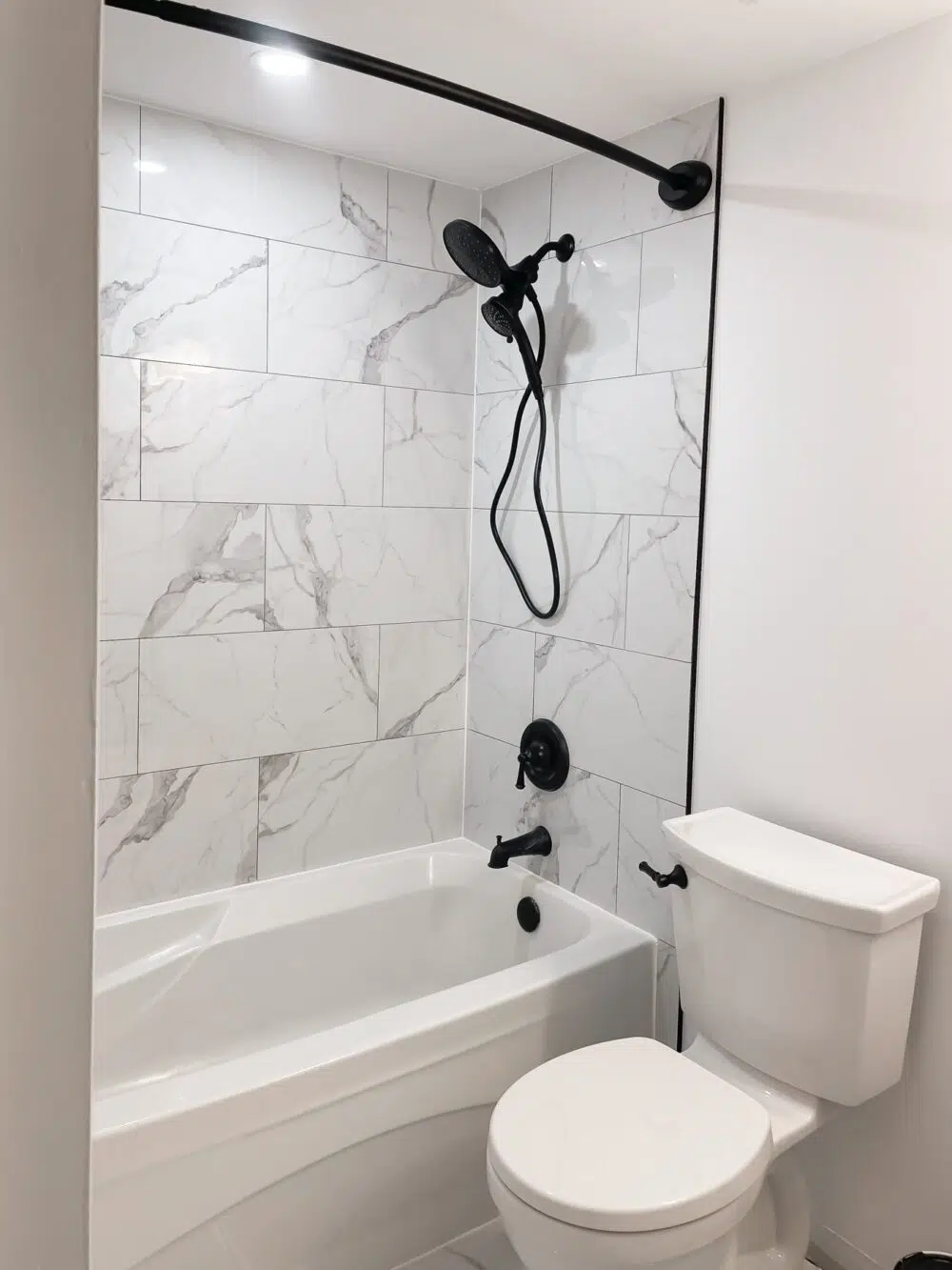 Work in progress: guest bathroom reno with marble tile