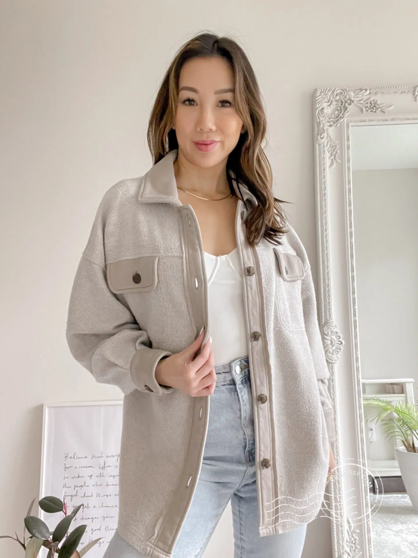 Casual outfit with shacket and jeans from Nordstrom. more on yesmissy.com