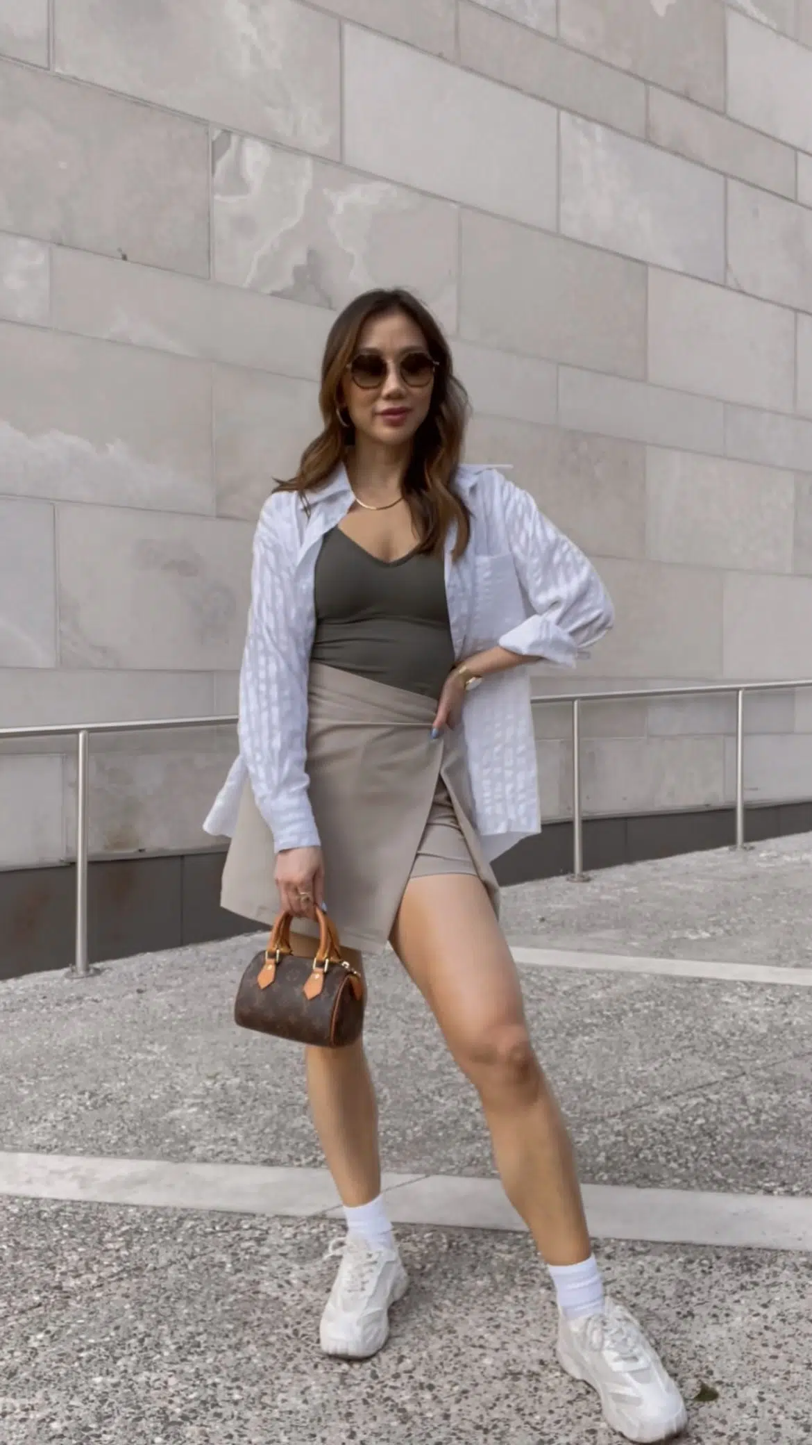 Casual weekend look - skort outfit with tank and button down shirt with sneakers. more on yesmissy.com