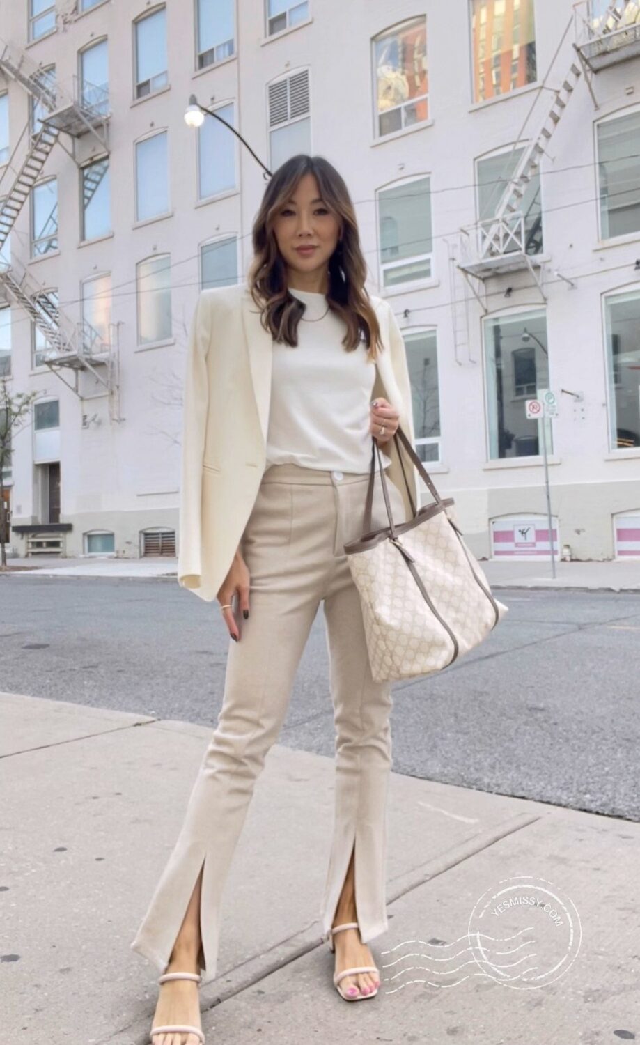 Fall workwear outfit with J.ING pants, Ann Taylor blazer, and top and shoes from SHEIN. 