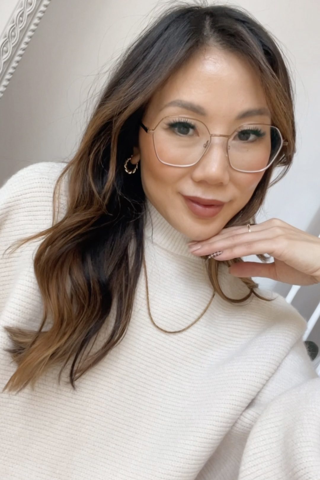 Fall Outfit with gold jewelry and bronze glasses from BonLook. Styled by Eileen Lazazzera of yesmissy.com