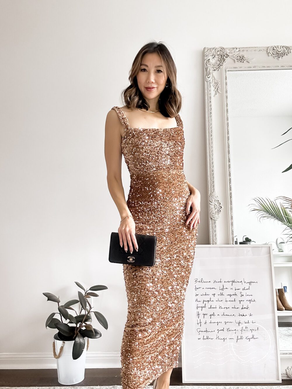 New Years Party Dress - Gold sequin maxi dress under $75. More on yesmissy.com
