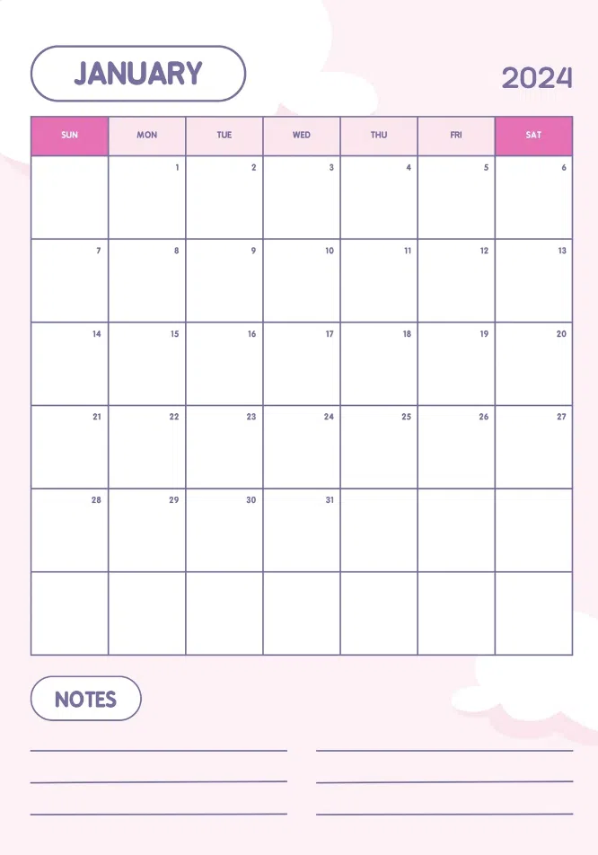 pink free calendar to download