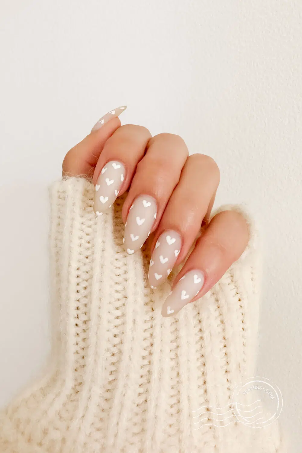 White heart nails - valentine's day nail inspo, More nail inspo on yesmissy.com