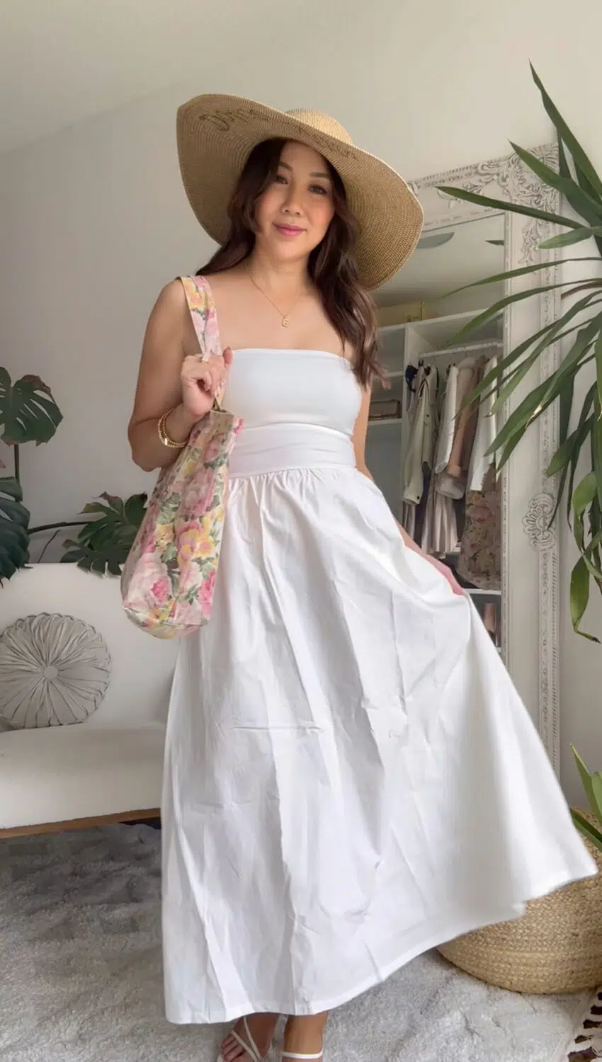 Summer dresses must haves - white a line dress with tube top and full skirt. 