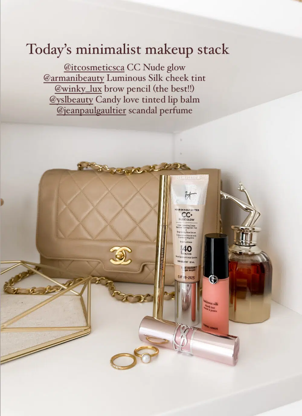 Minimalist Makeup Routine with Armani Beauty, IT cosmetics, Winky Lux, Saint Laurent Lipshine and Jean Paul Gaultier Scandal