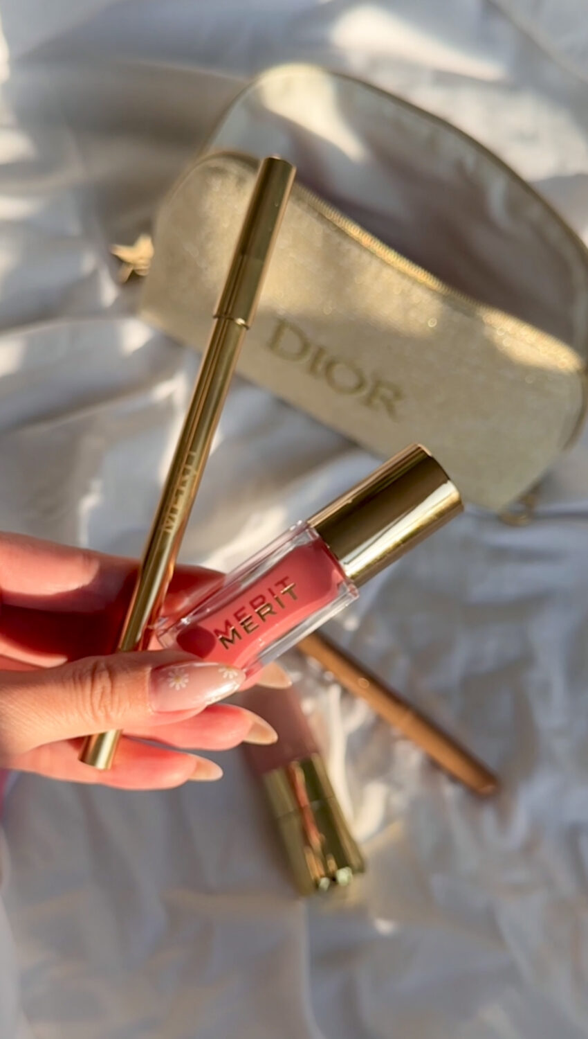 MERIT lip oil, lip liner, and Signature Lip Sheer – clean beauty lip trio for easy everyday makeup