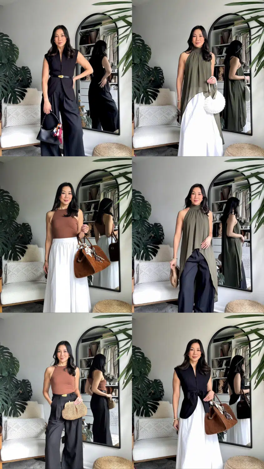 Transitional fall capsule wardrobe - 3 tops and 2 bottoms