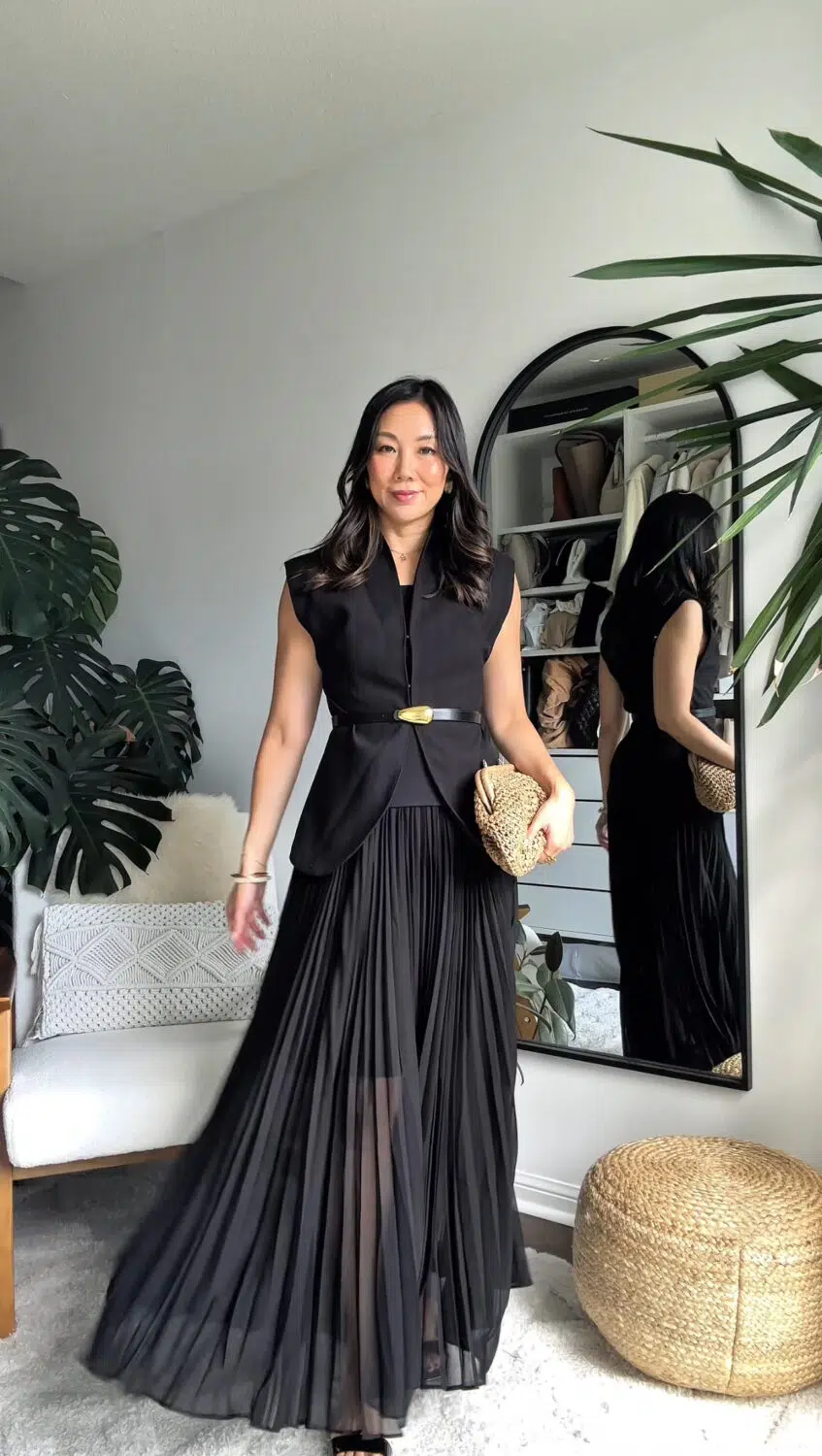 vest worned over dress for a more workwear suitable look